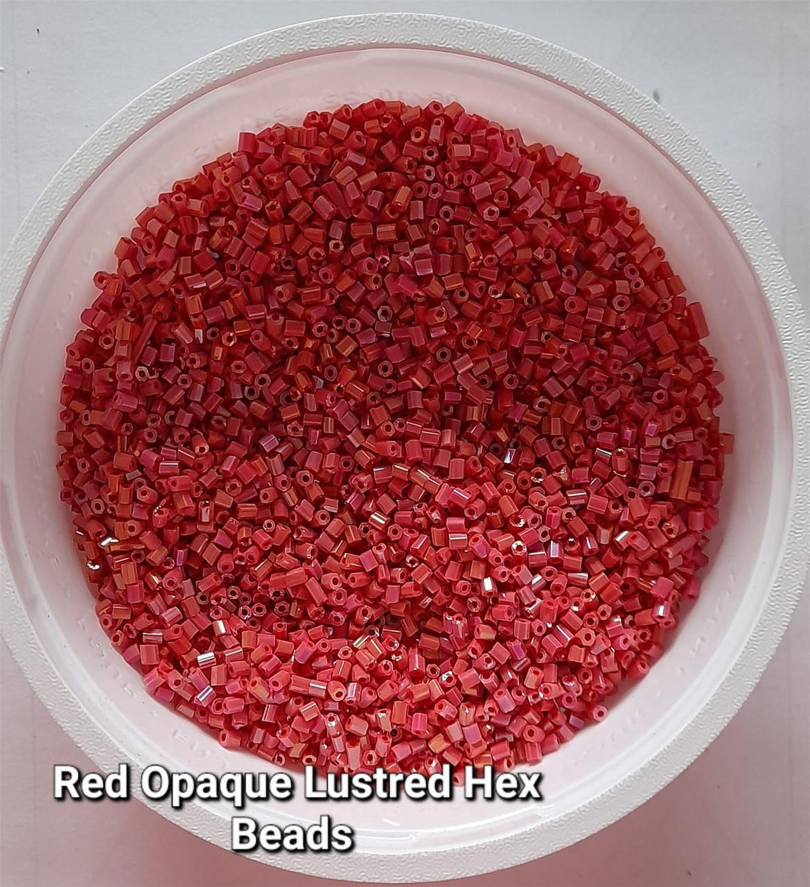 50g glass HEX seed beads - Red Opaque Lustred- size 11/0 (approx 2mm)