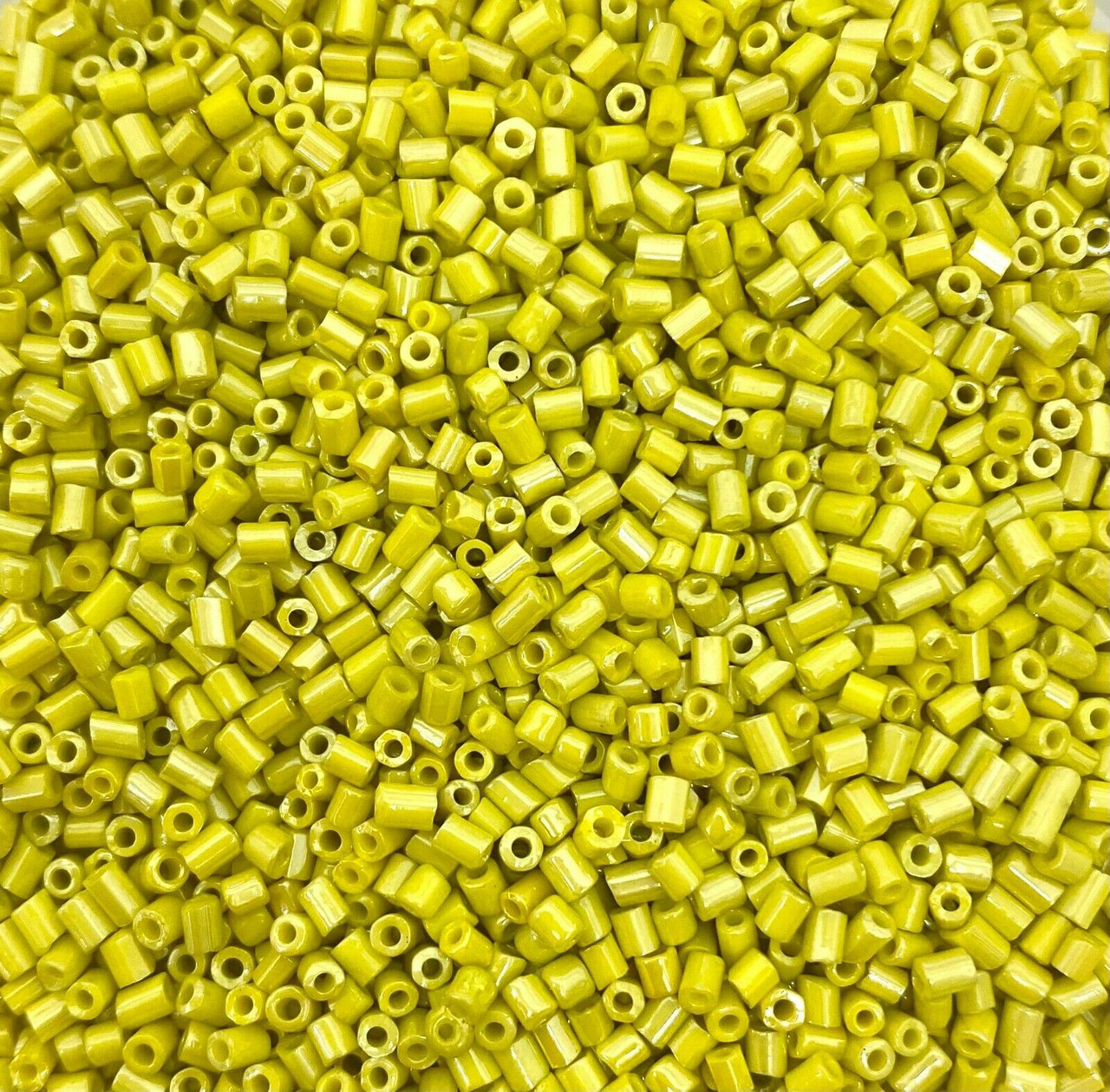 50g glass HEX seed beads - Yellow Opaque Lustred - size 11/0 (approx 2mm)