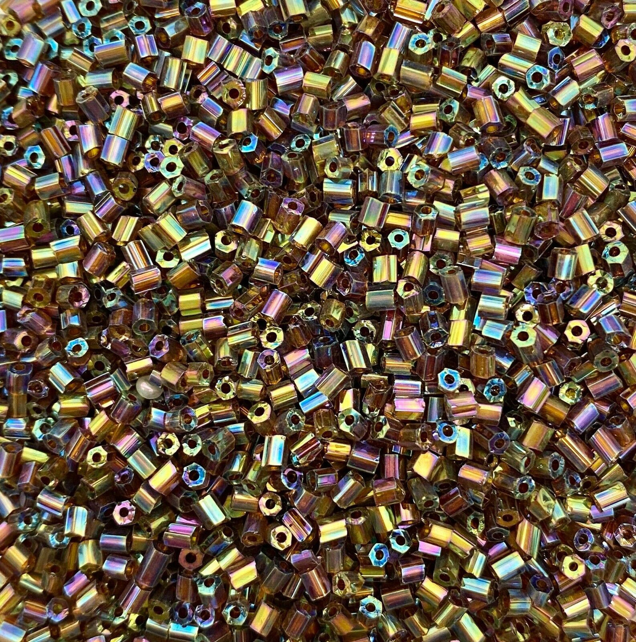 50g glass HEX seed beads - Brown Rainbow, size 11/0 (approx 2mm)