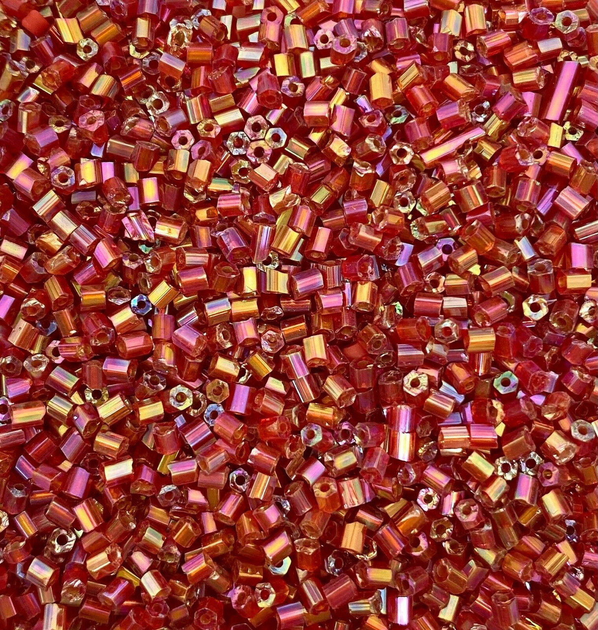 50g glass HEX seed beads - Crimson Rainbow, size 11/0 (approx 2mm)