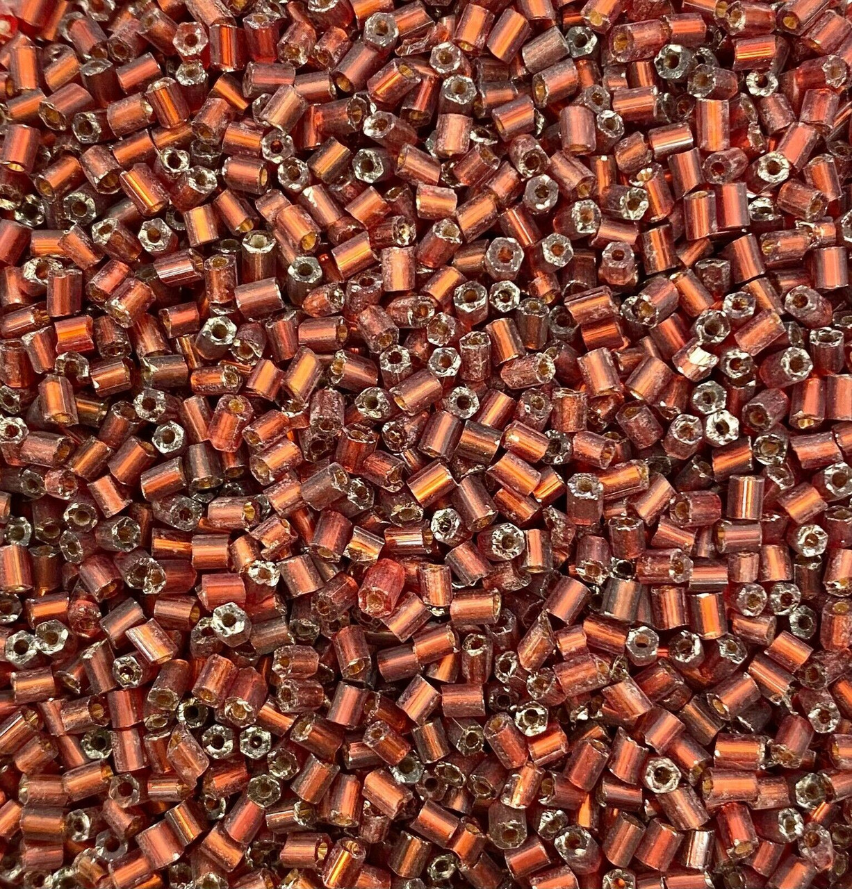 50g glass HEX seed beads - Crimson Silver-Lined, size 11/0 (approx 2mm)