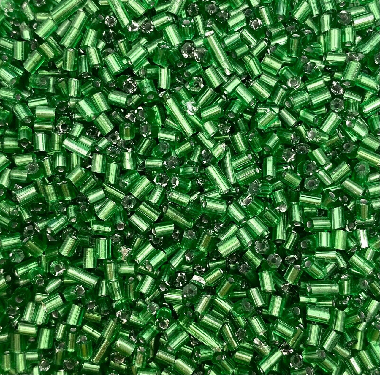 50g glass HEX seed beads - Green Silver-Lined, size 11/0 (approx 2mm)