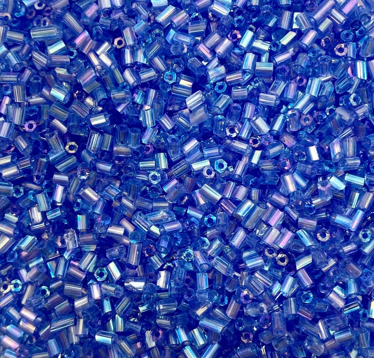 50g glass HEX seed beads - Mid Blue Rainbow, size 11/0 (approx 2mm)
