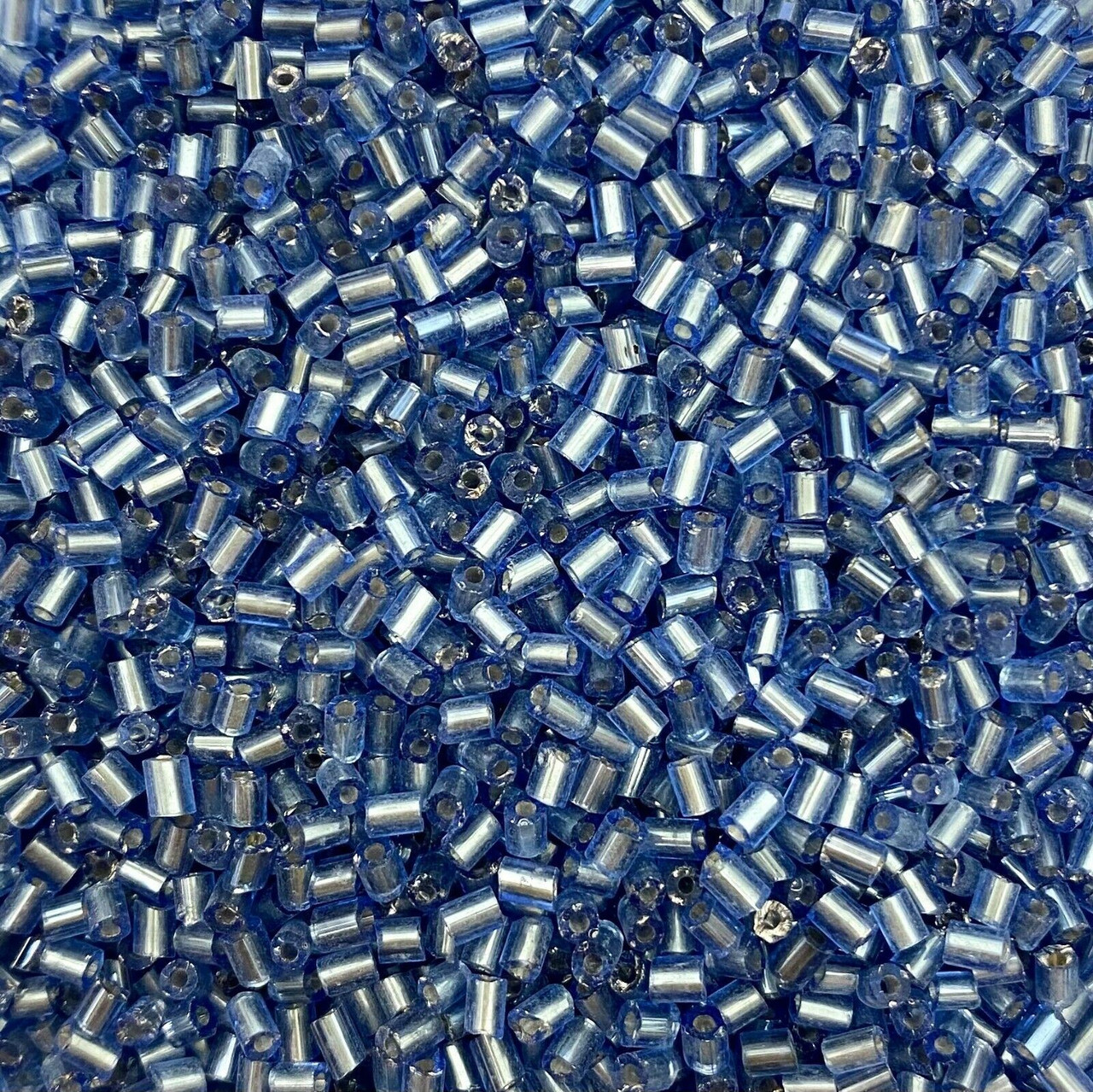 50g glass HEX seed beads - Mid Blue Silver-Lined - size 11/0 (approx 2mm)