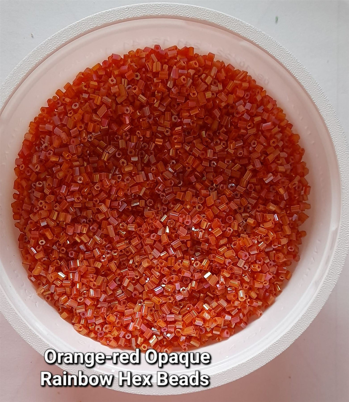 50g glass HEX seed beads - Orange-Red Opaque Rainbow - size 11/0 (approx 2mm)