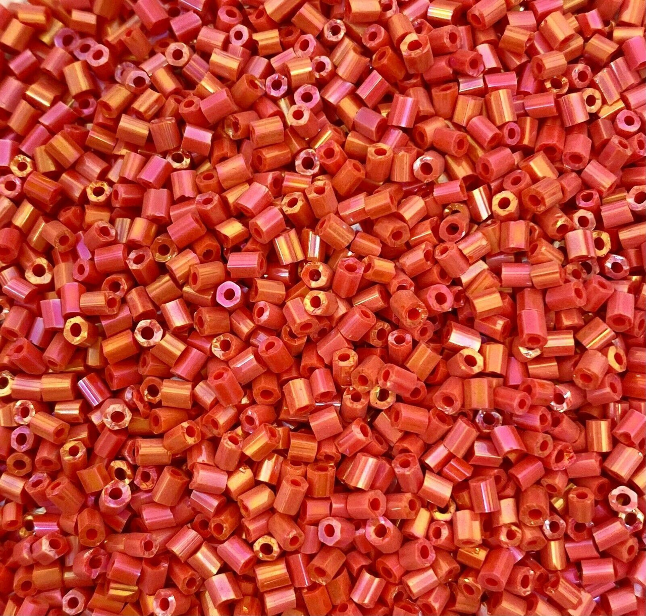 50g glass HEX seed beads - Red Opaque Rainbow - size 11/0 (approx 2mm)