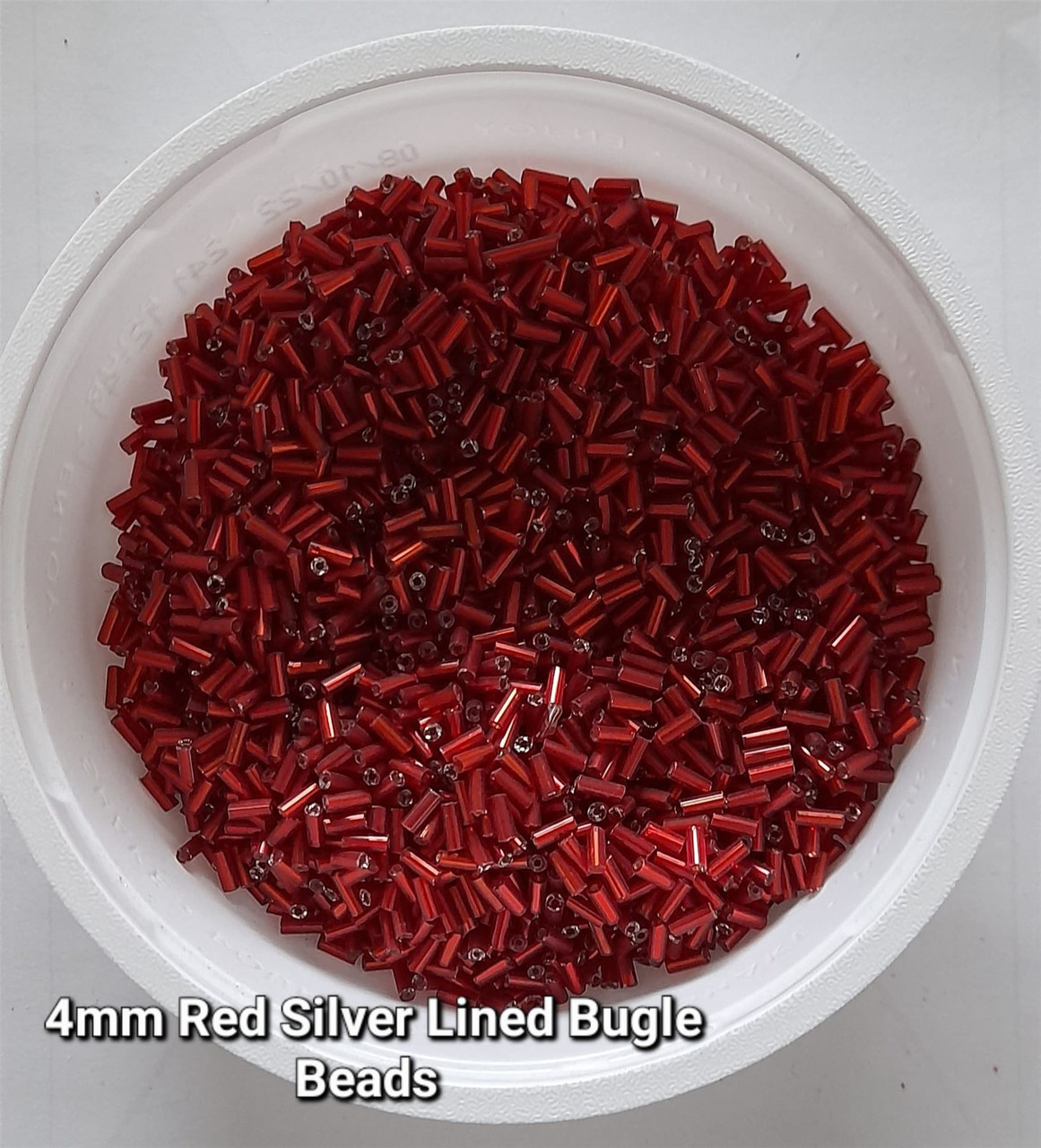 50g glass bugle beads - Red Silver-Lined - approx 4mm
