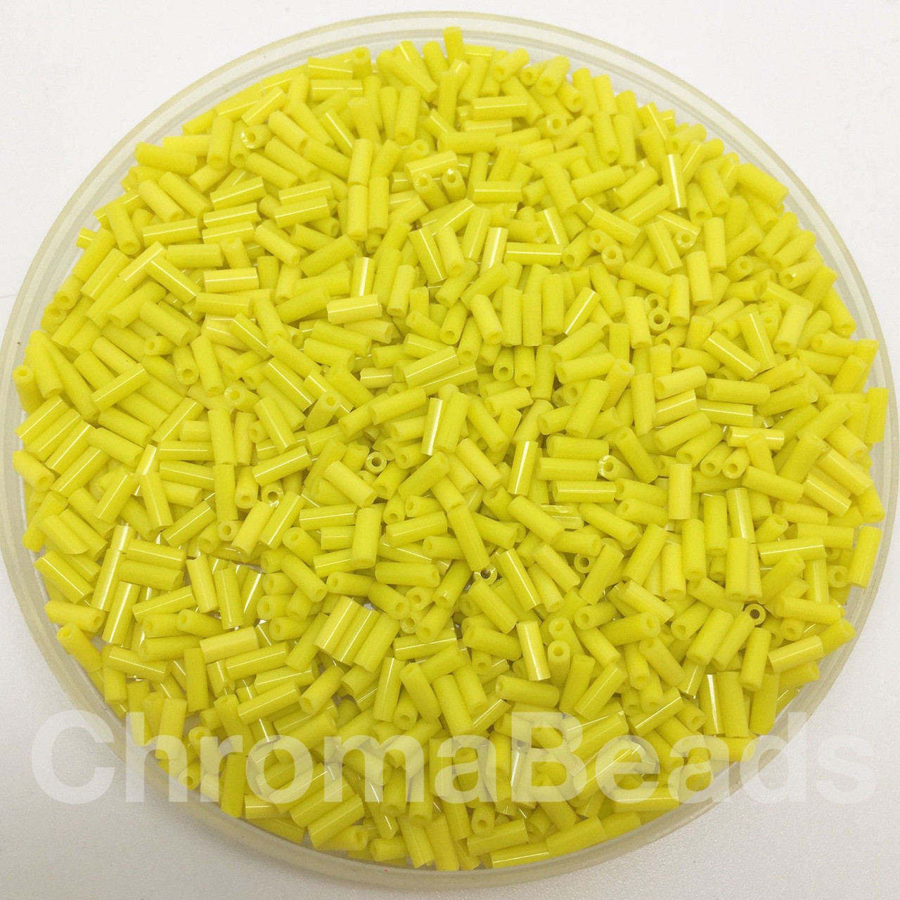 50g glass bugle beads - Yellow Opaque - approx 4mm tubes