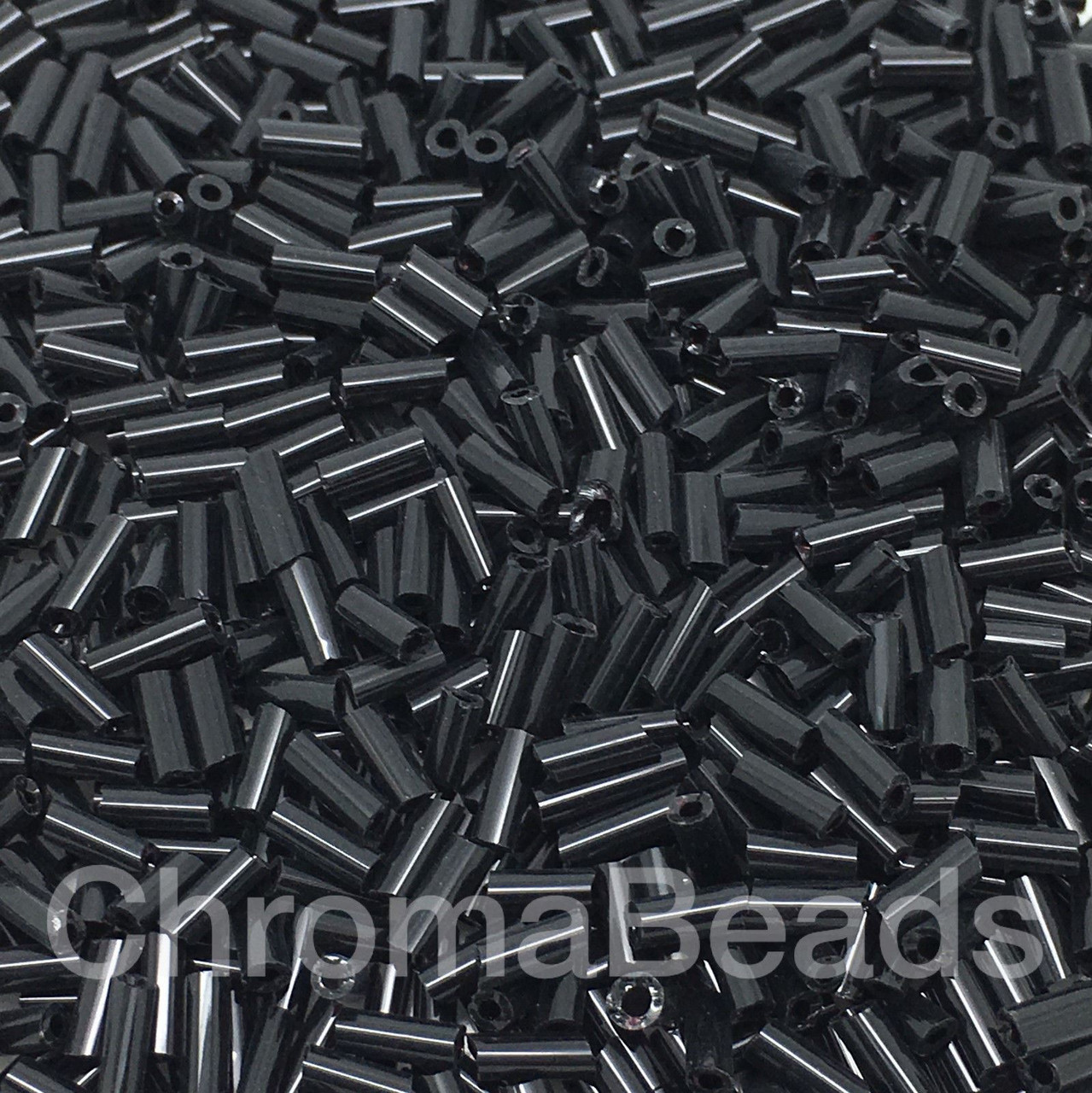 50g glass bugle beads - Black Opaque - approx 4mm tubes