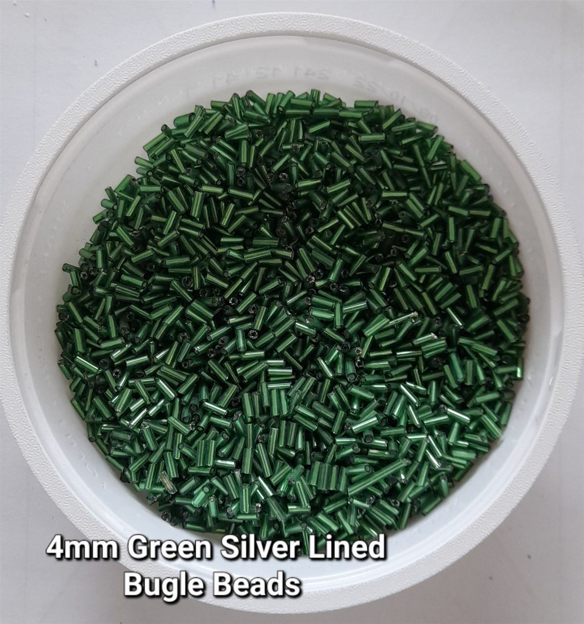 50g glass bugle beads - Green Silver-Lined - approx 4mm