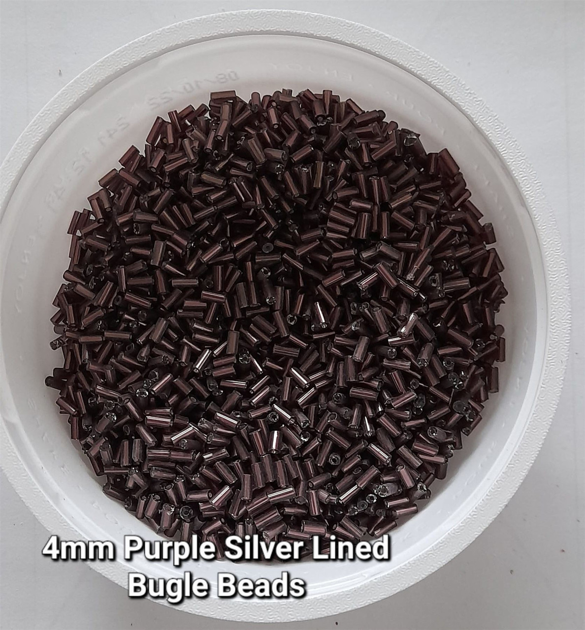 50g glass bugle beads - Purple Silver-Lined - approx 4mm