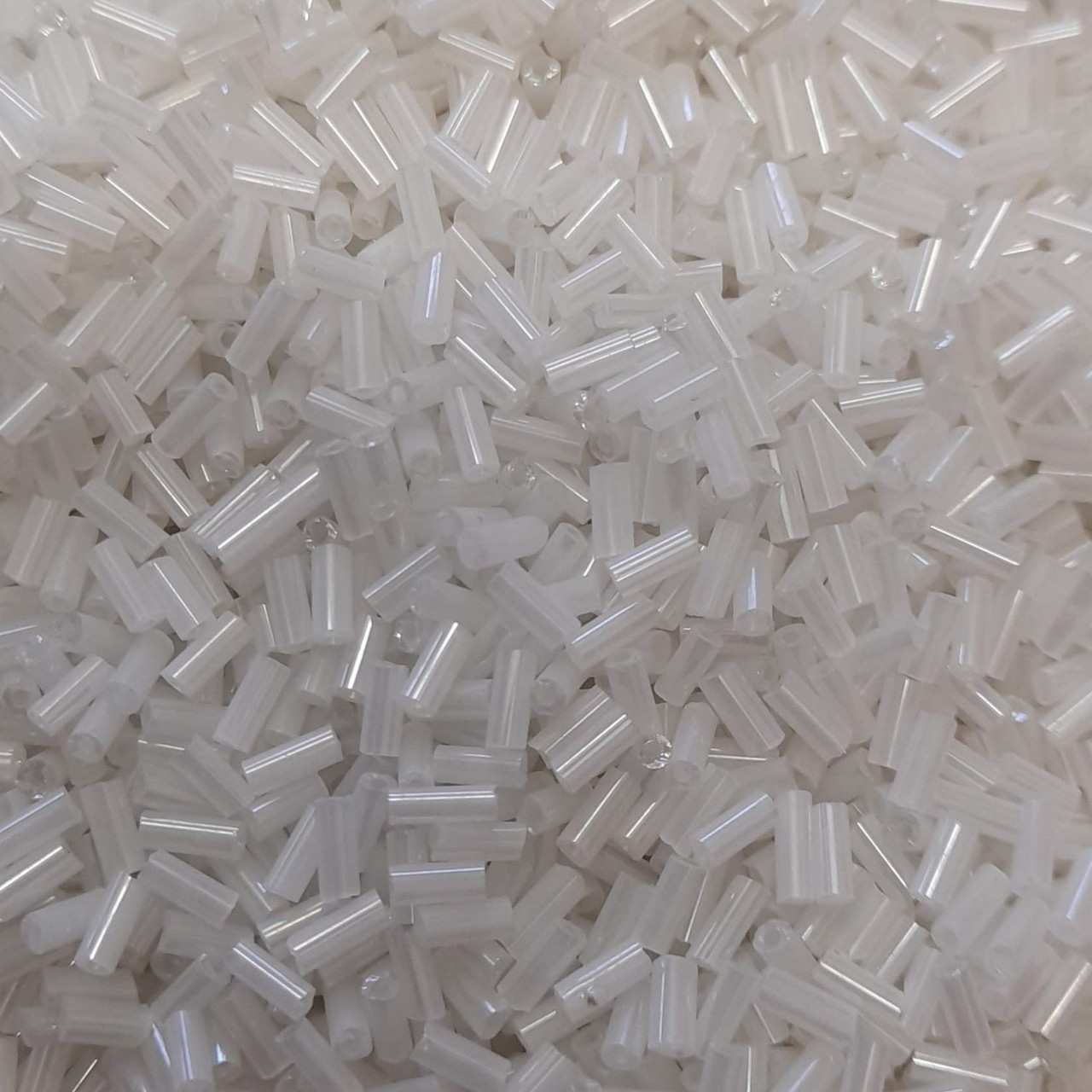 50g glass bugle beads - White Ceylon - approx 4mm