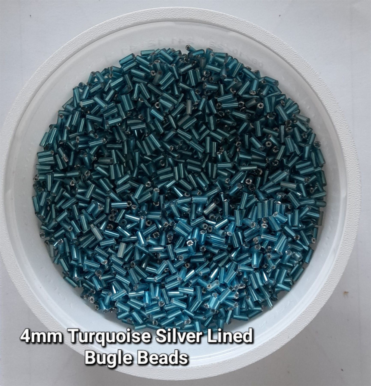 50g glass bugle beads - Turquoise Silver-Lined - approx 4mm