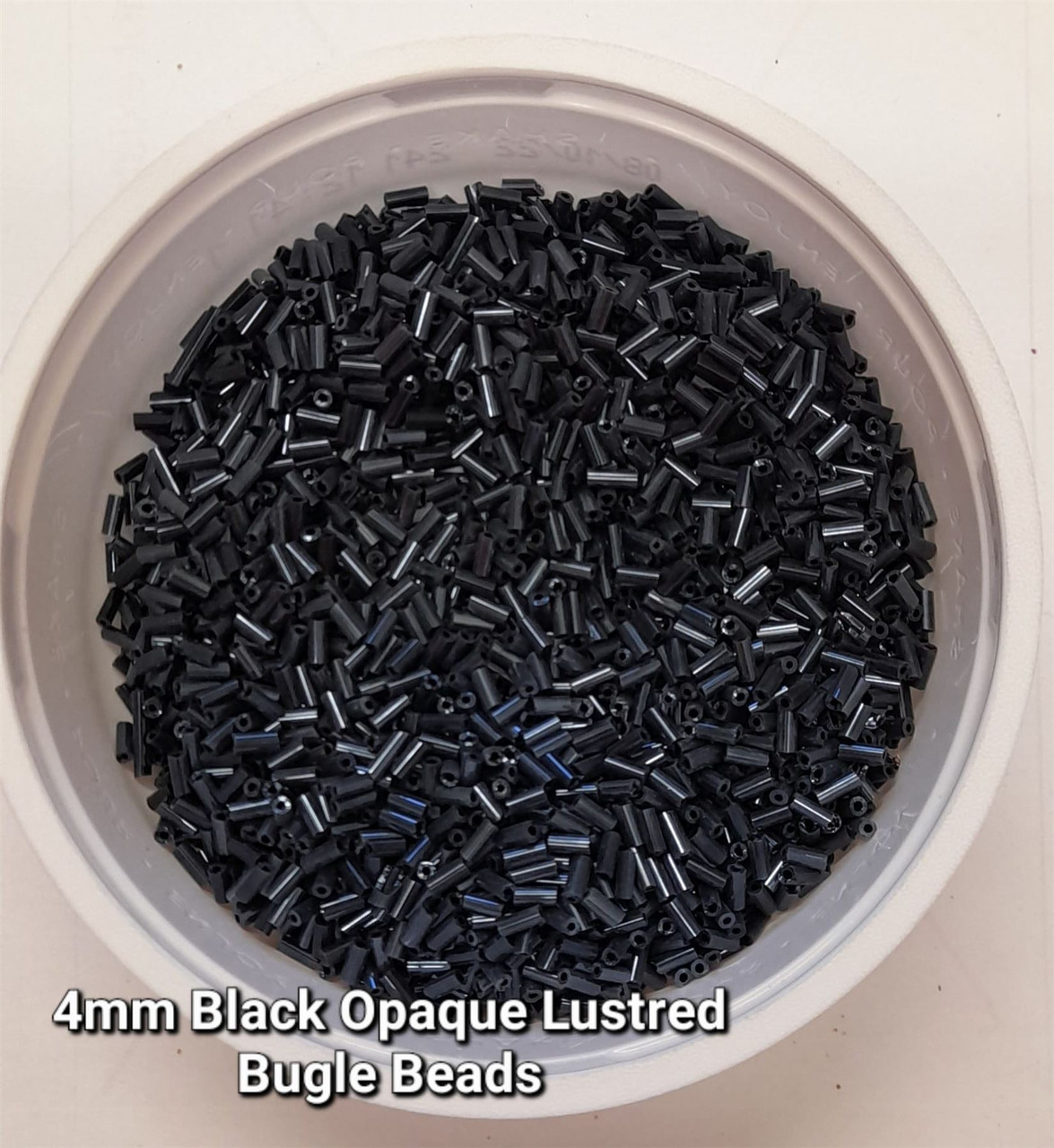 50g glass bugle beads - Black Opaque Lustred - approx 4mm