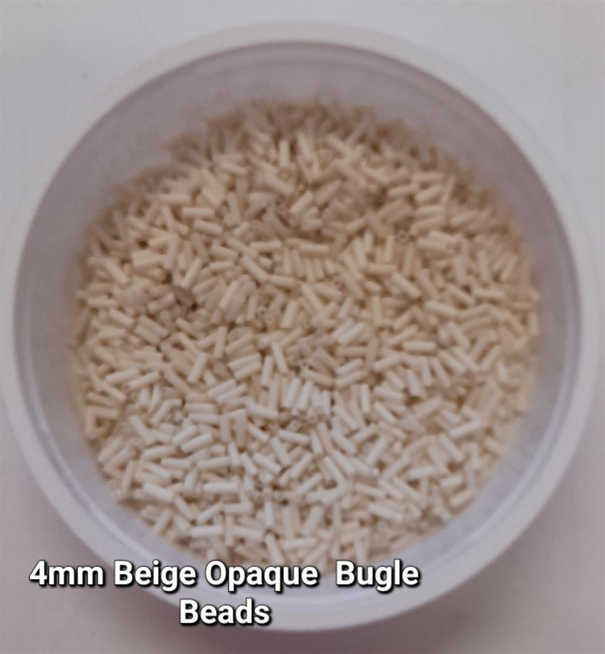 50g glass bugle beads - Beige Opaque - approx 4mm tubes