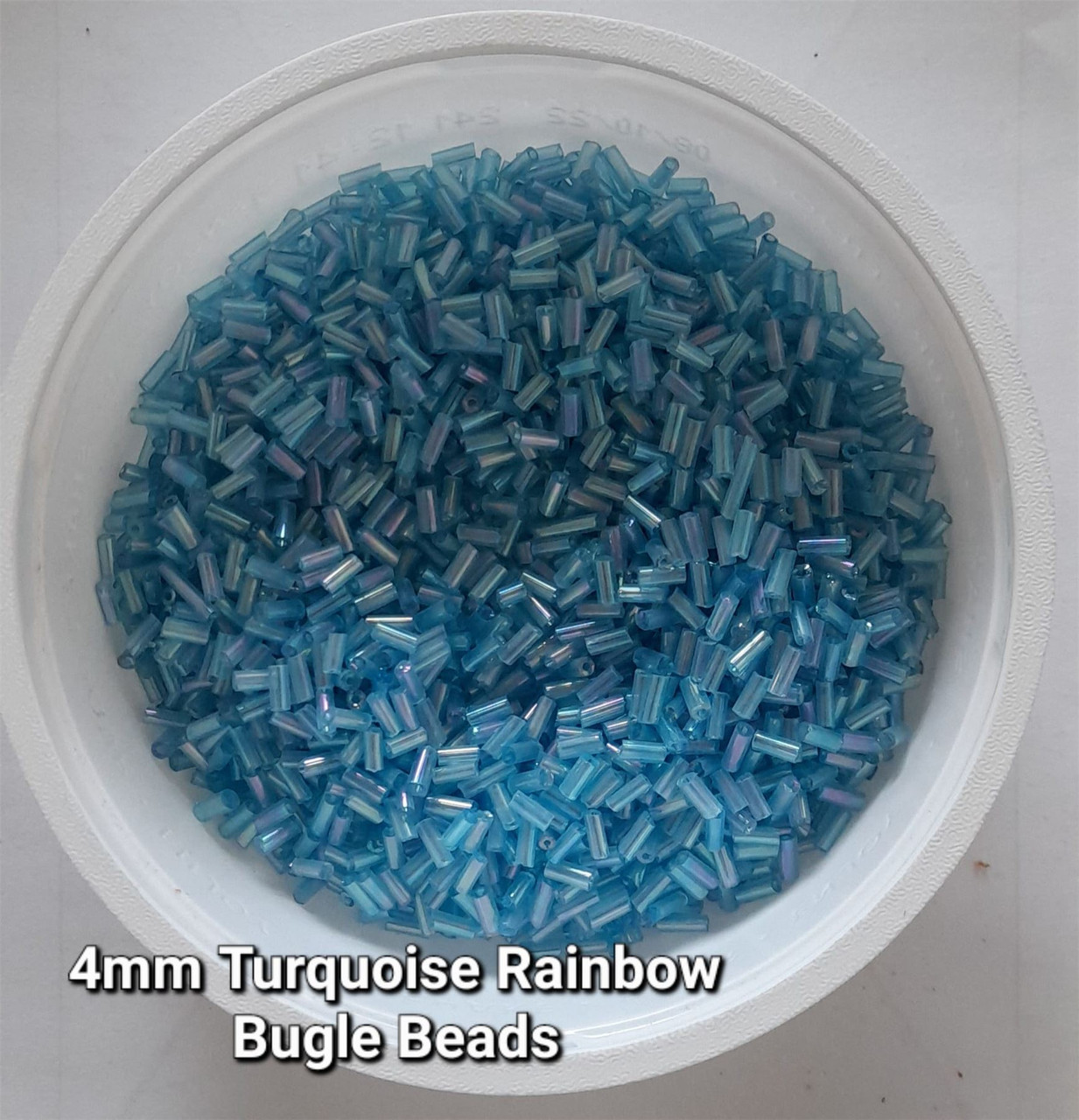 50g glass bugle beads - Turquoise Rainbow - approx 4mm