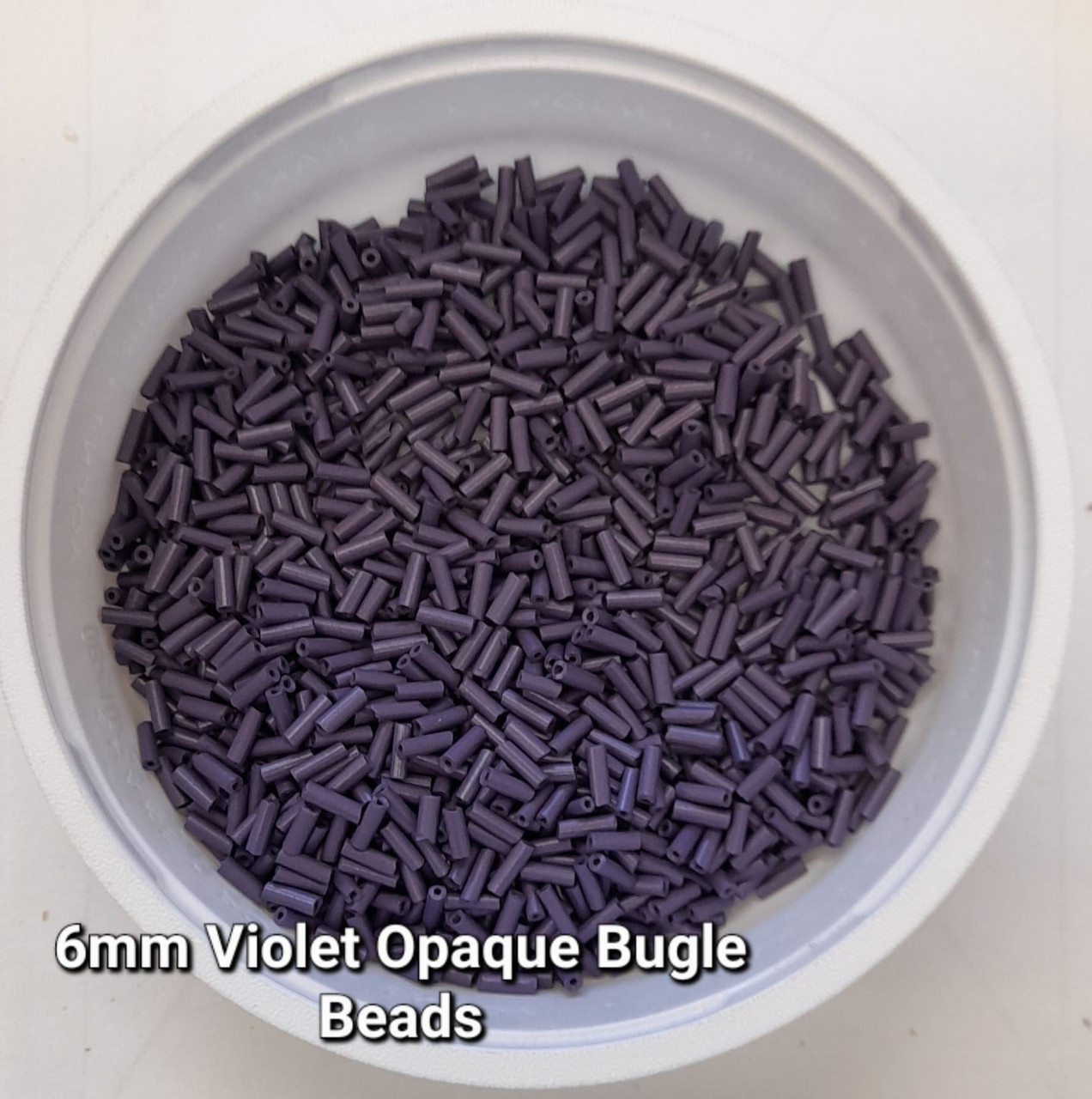 50g glass bugle beads - Violet Opaque - approx 6mm