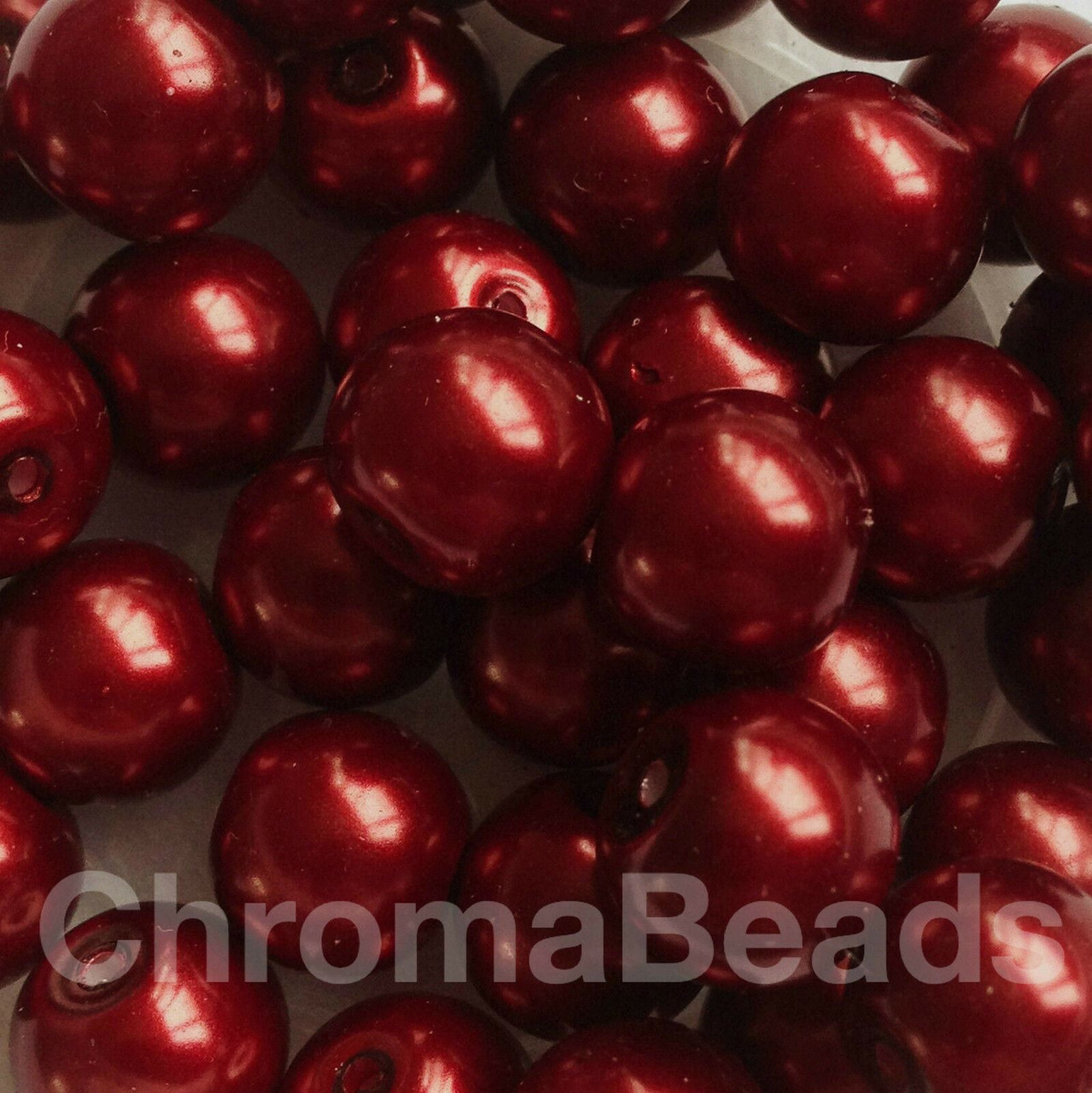 Dark Red 10mm Glass Pearls