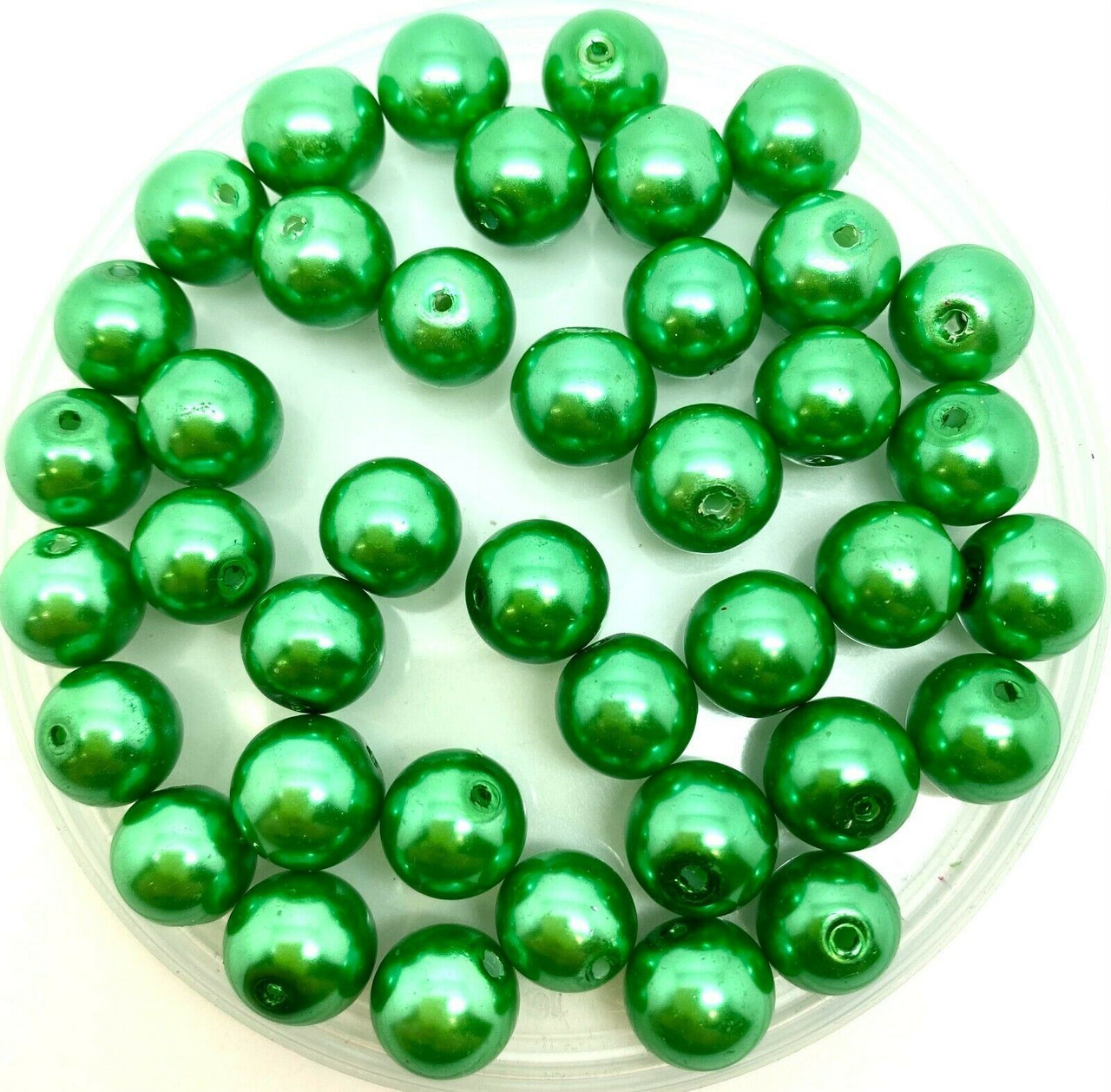 Emerald Green 10mm Glass Pearls