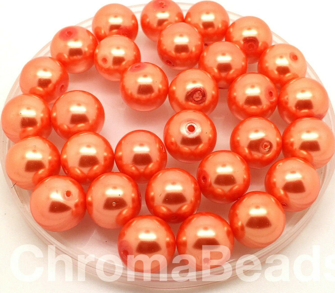 Coral 12mm Glass Pearls