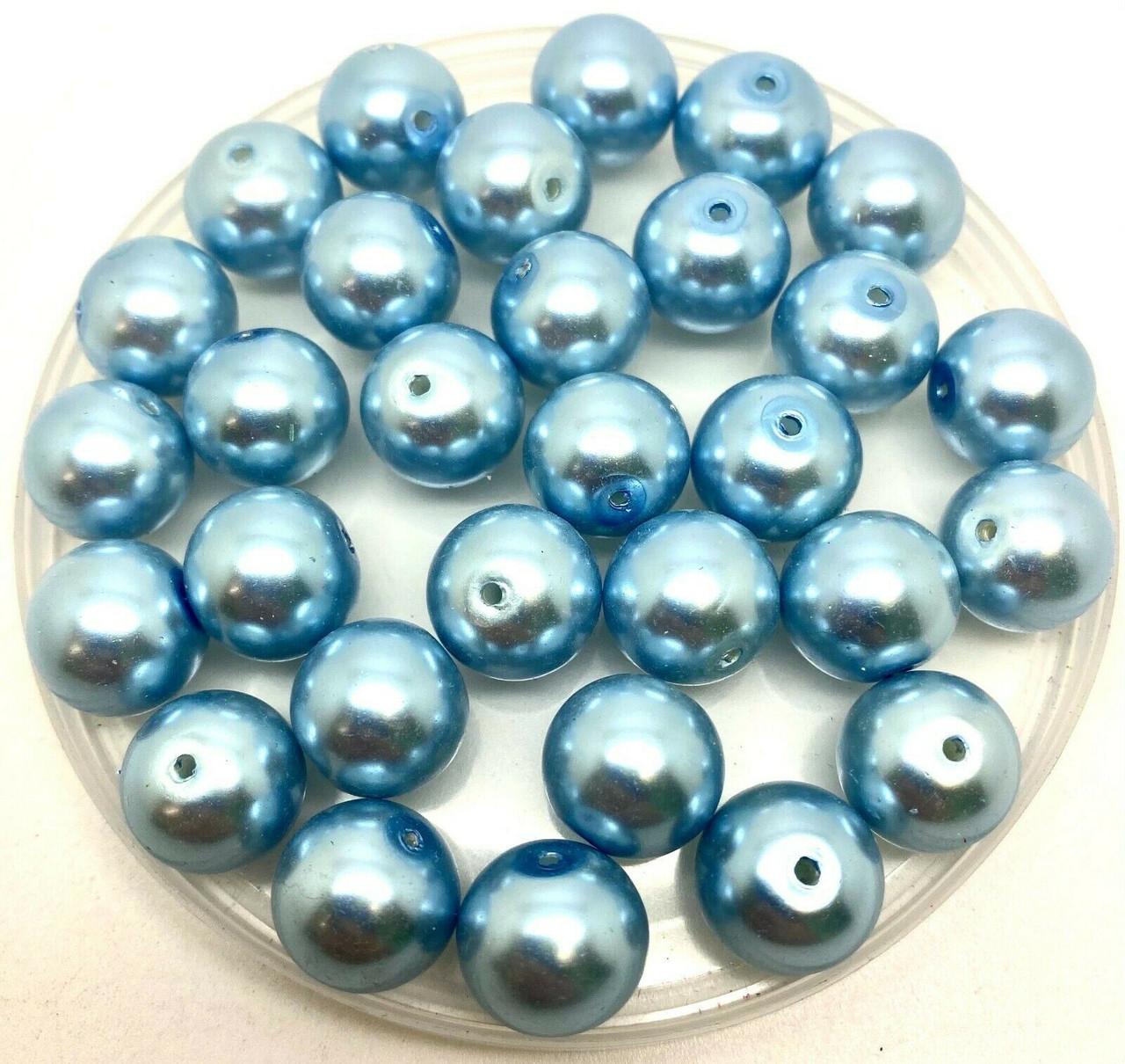 Ice Blue 12mm Glass Pearls