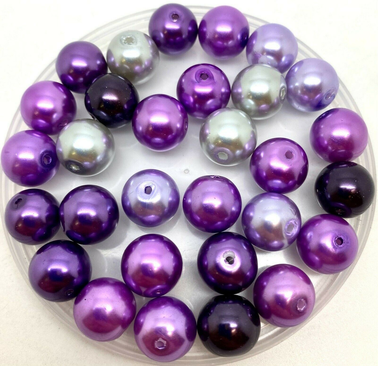 Mix of Purples 12mm Glass Pearls