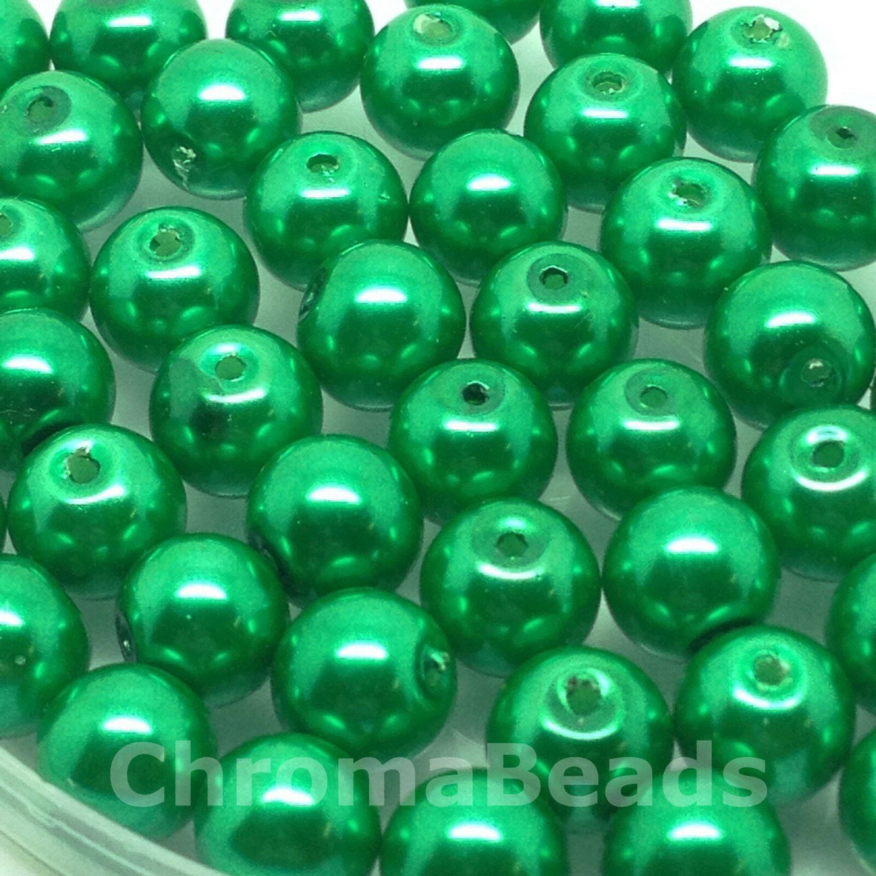 Emerald Green 8mm Glass Pearls