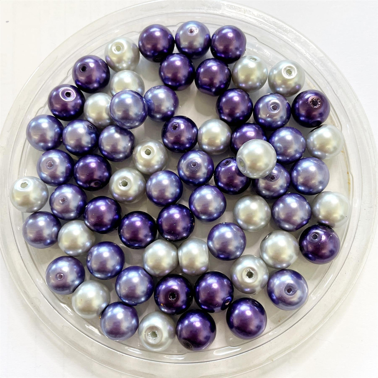 8mm Glass Faux Pearls - Platinum Jubilee Mix - Purple & Platinum (approx 50 beads)