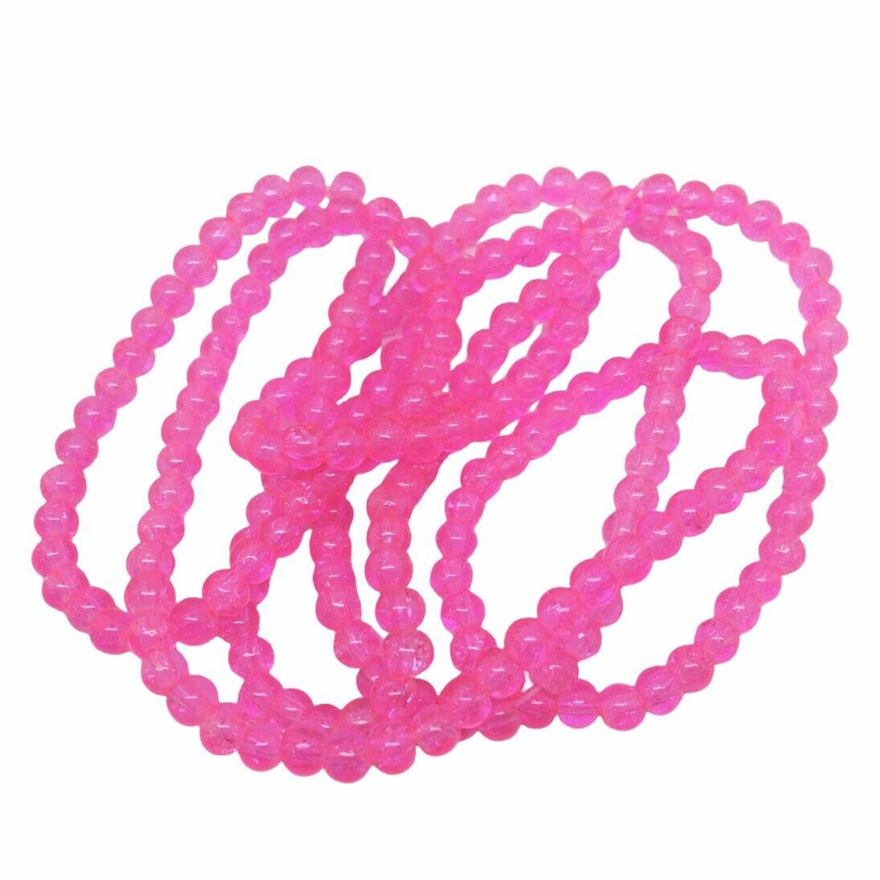 4mm Crackle Glass Beads - Bright Pink, 200 beads