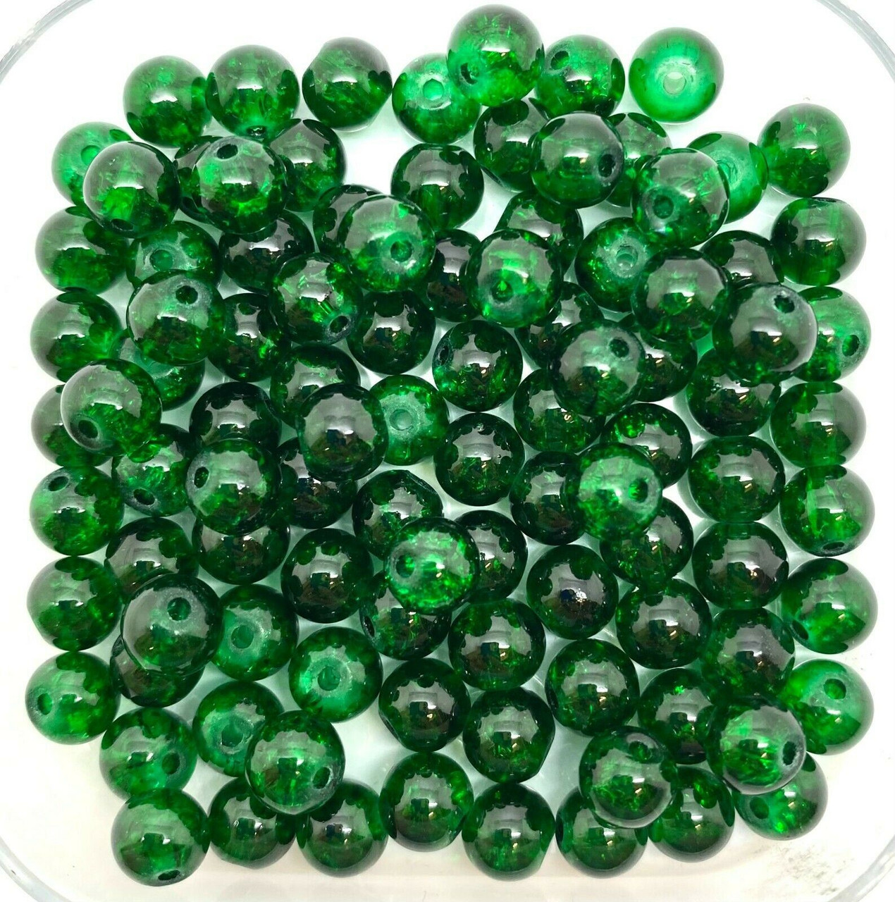 4mm Crackle Glass Beads - Dark Green, 200 beads