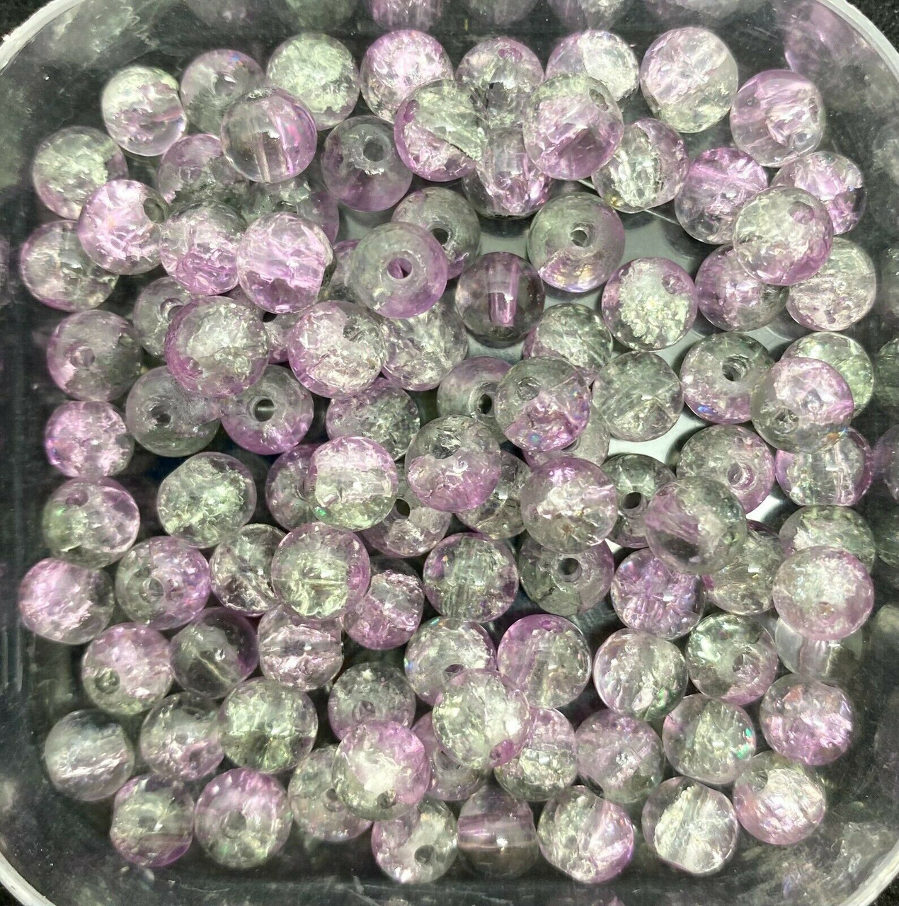 4mm Crackle Glass Beads - Lilac & Grey, 200 beads