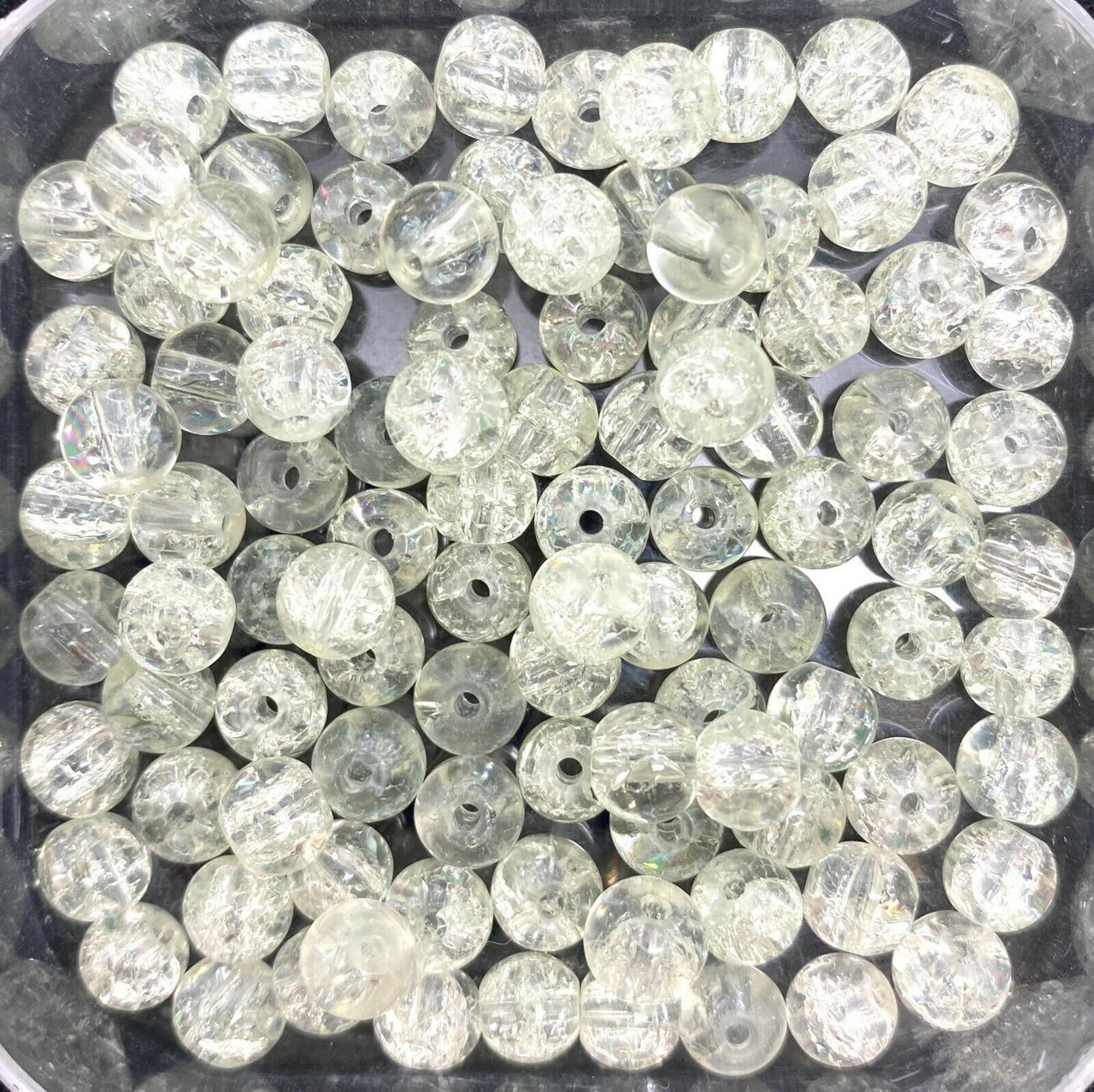 6mm Crackle Glass Beads - Clear, 100 beads