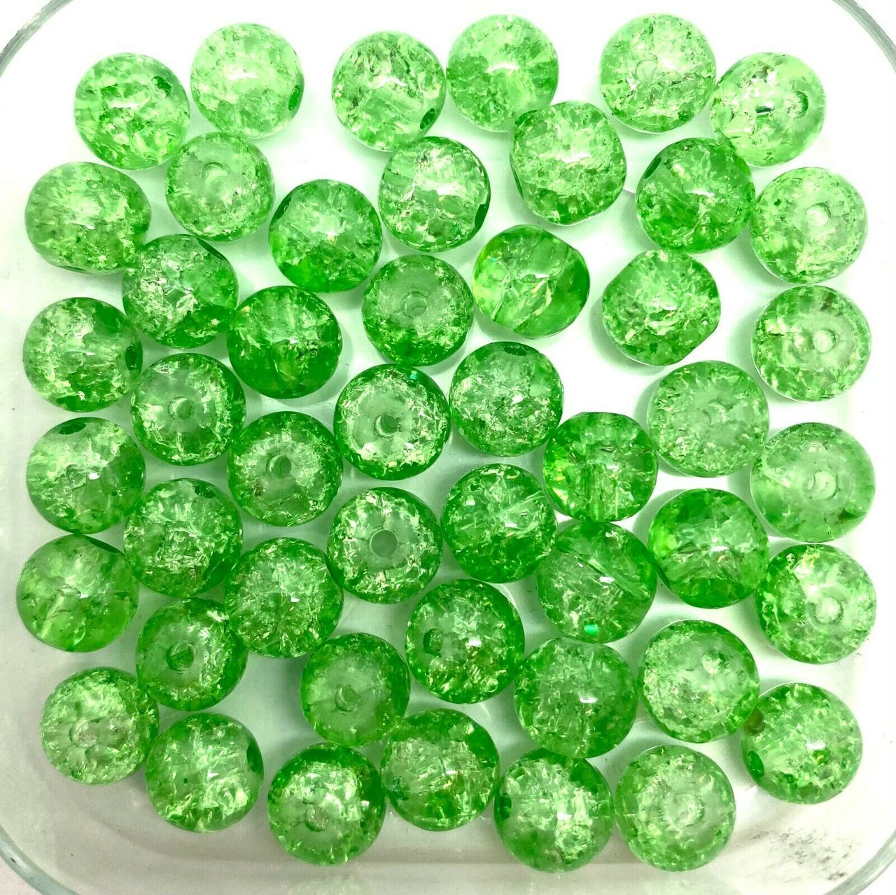 6mm Crackle Glass Beads - Grass Green, 100 beads