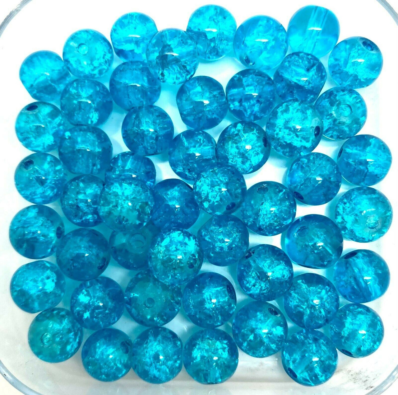 6mm Crackle Glass Beads - Turquoise, 100 beads