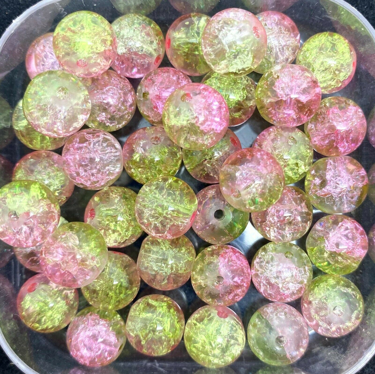 6mm Crackle Glass Beads - Pink & Light Green, 100 beads