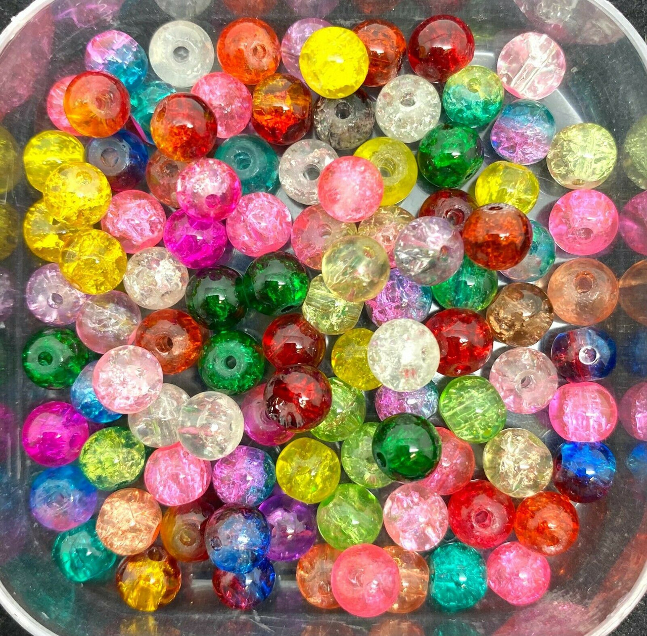 6mm Crackle Glass Beads - Random Colour Mix, 100 beads