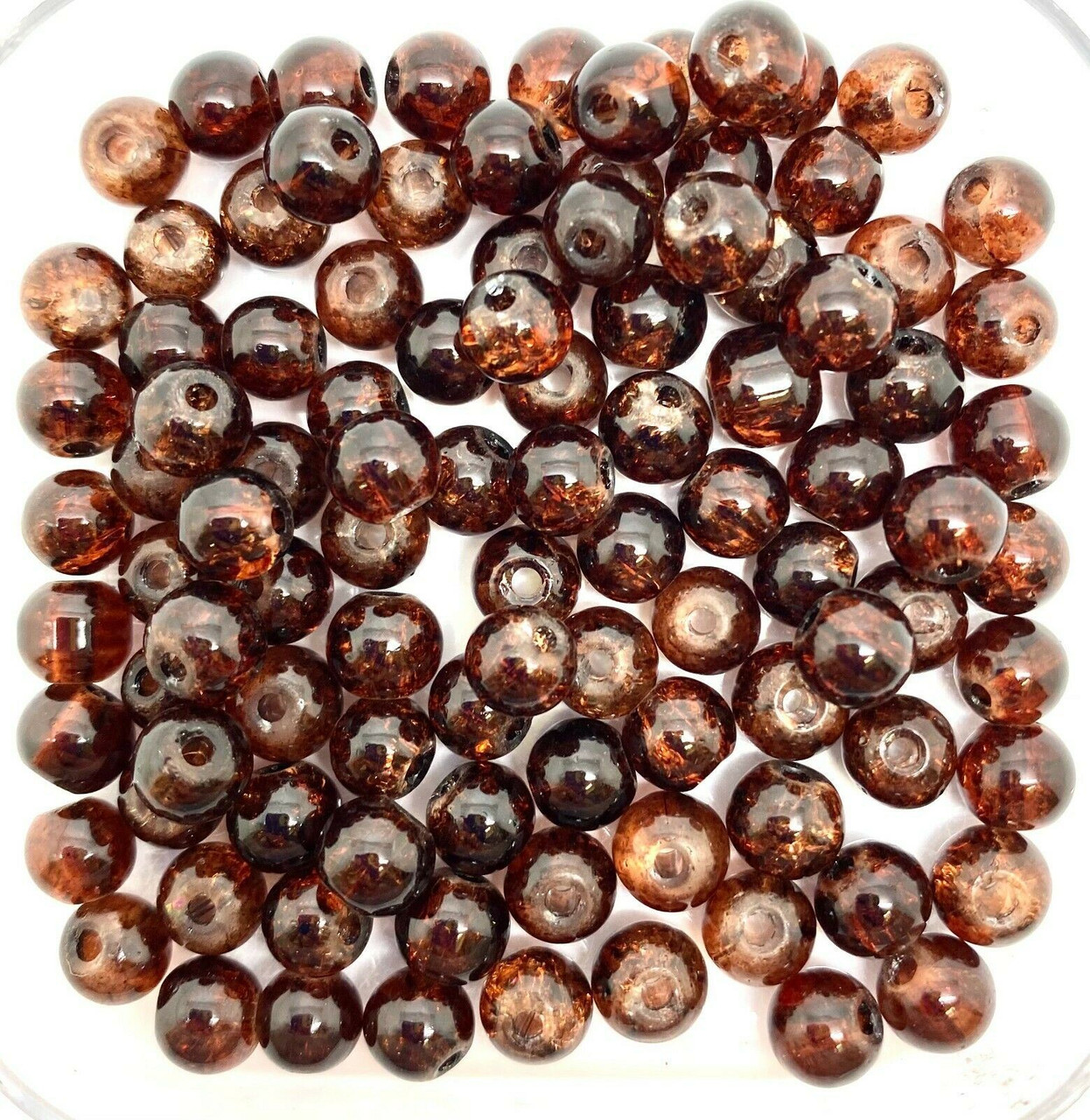 8mm Crackle Glass Beads - Brown, 50 beads