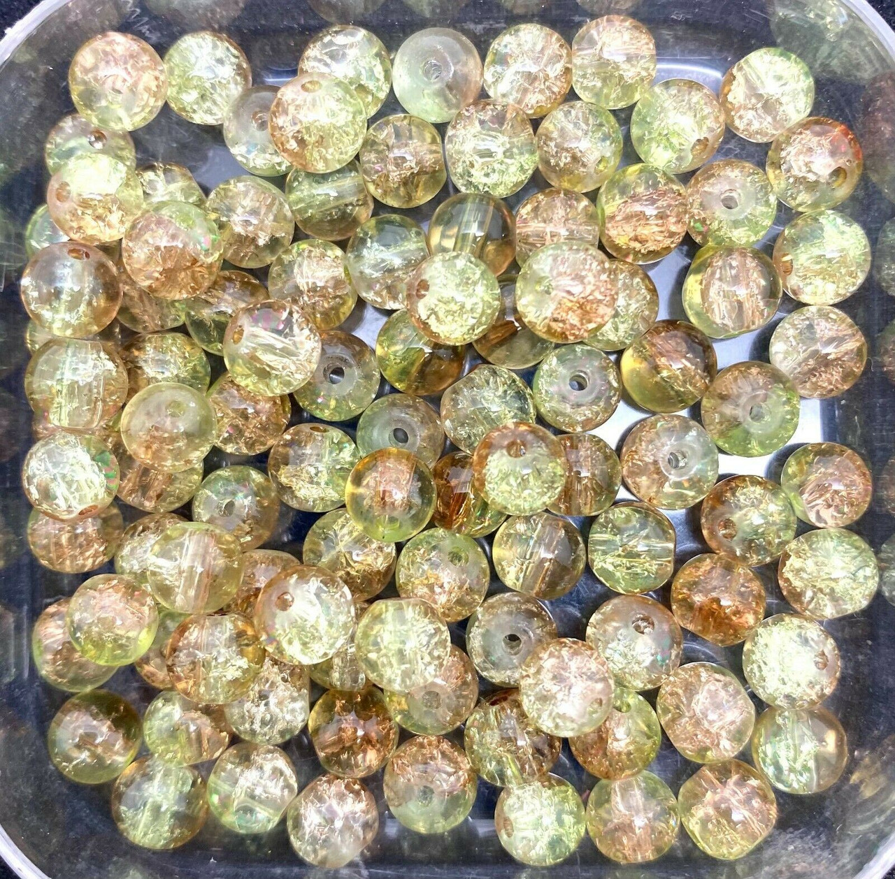 8mm Crackle Glass Beads - Copper & Light Green, 50 beads