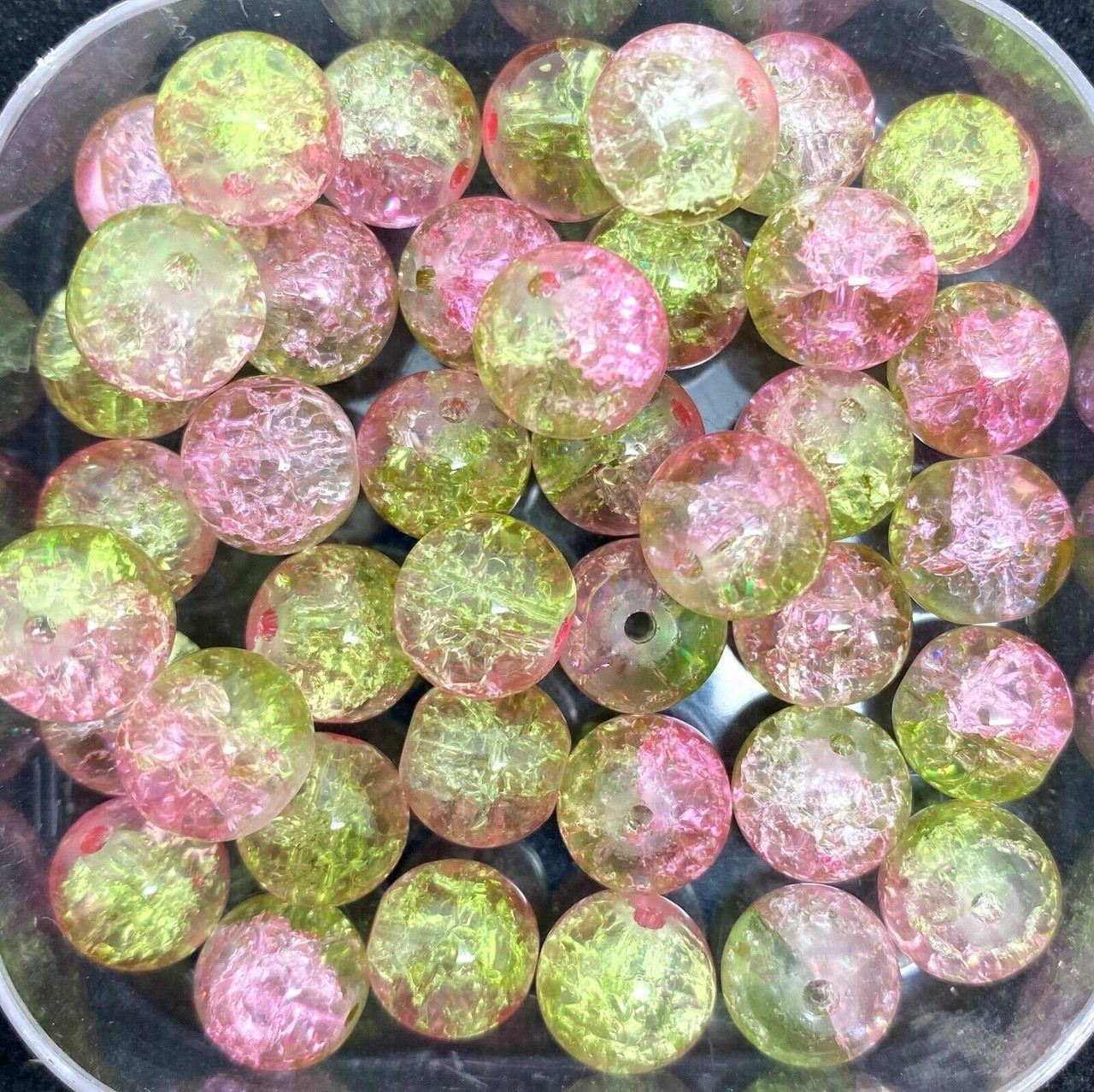 8mm Crackle Glass Beads - Pink & Light Green, 50 beads