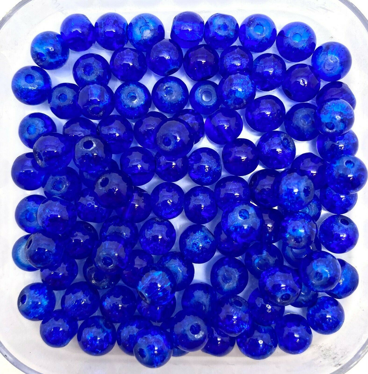 10mm Crackle Glass Beads - Blue, 40 beads