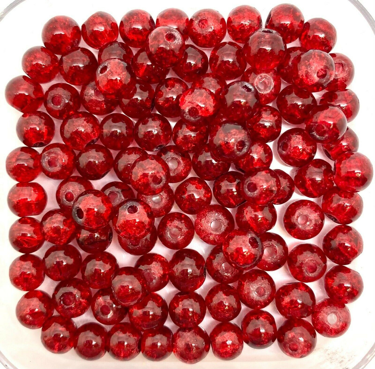 10mm Crackle Glass Beads - Dark Red, 40 beads