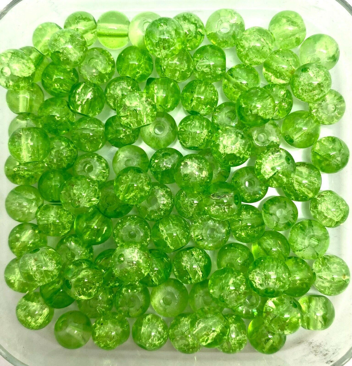 10mm Crackle Glass Beads - Lime Green, 40 beads