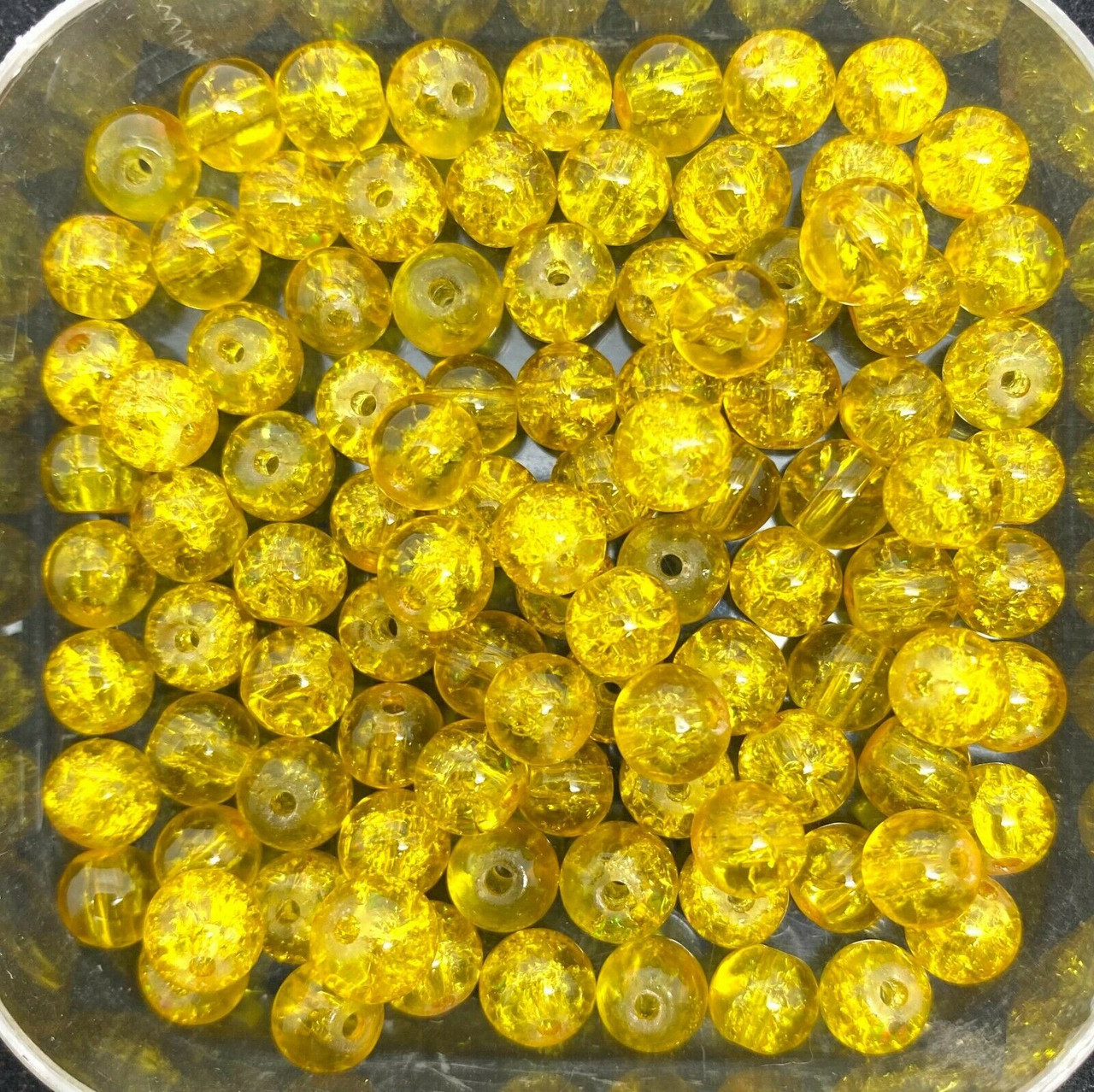 10mm Crackle Glass Beads - Sunshine Yellow, 40 beads