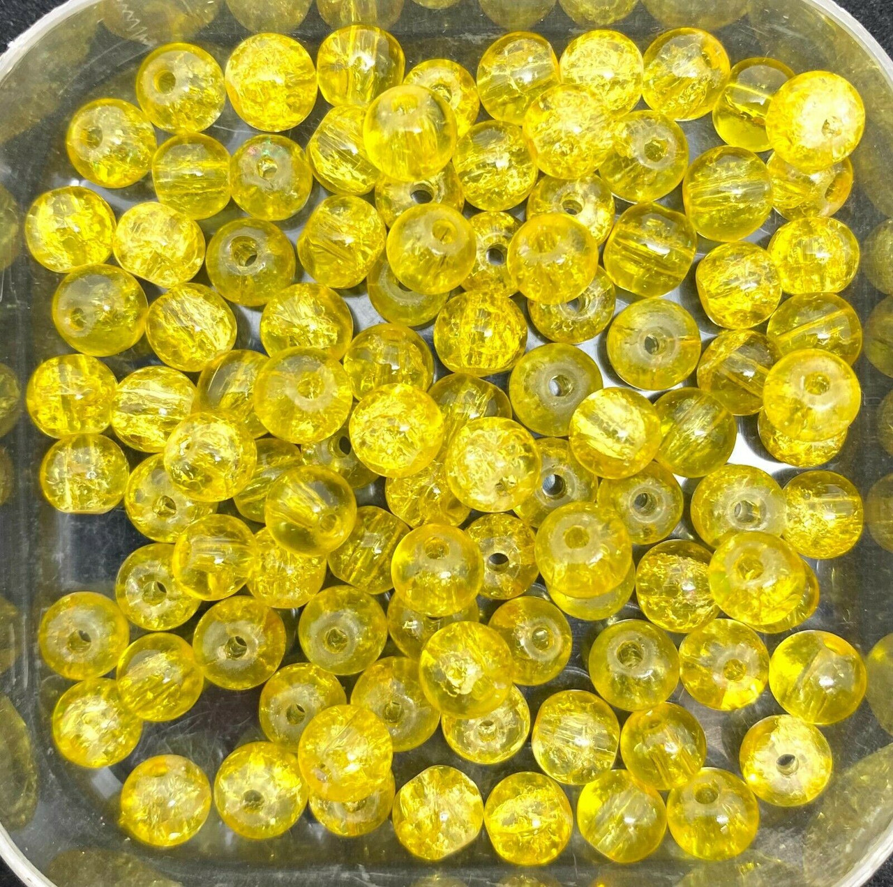 10mm Crackle Glass Beads - Yellow, 40 beads