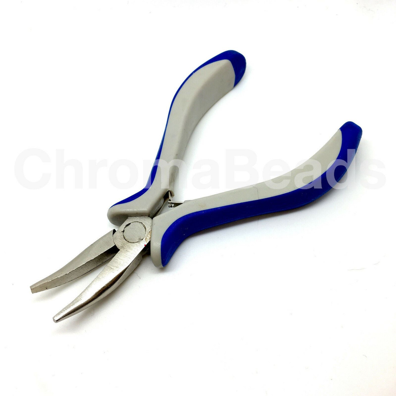 Jewellery Making Pliers - Bent Nose, blue & grey handles