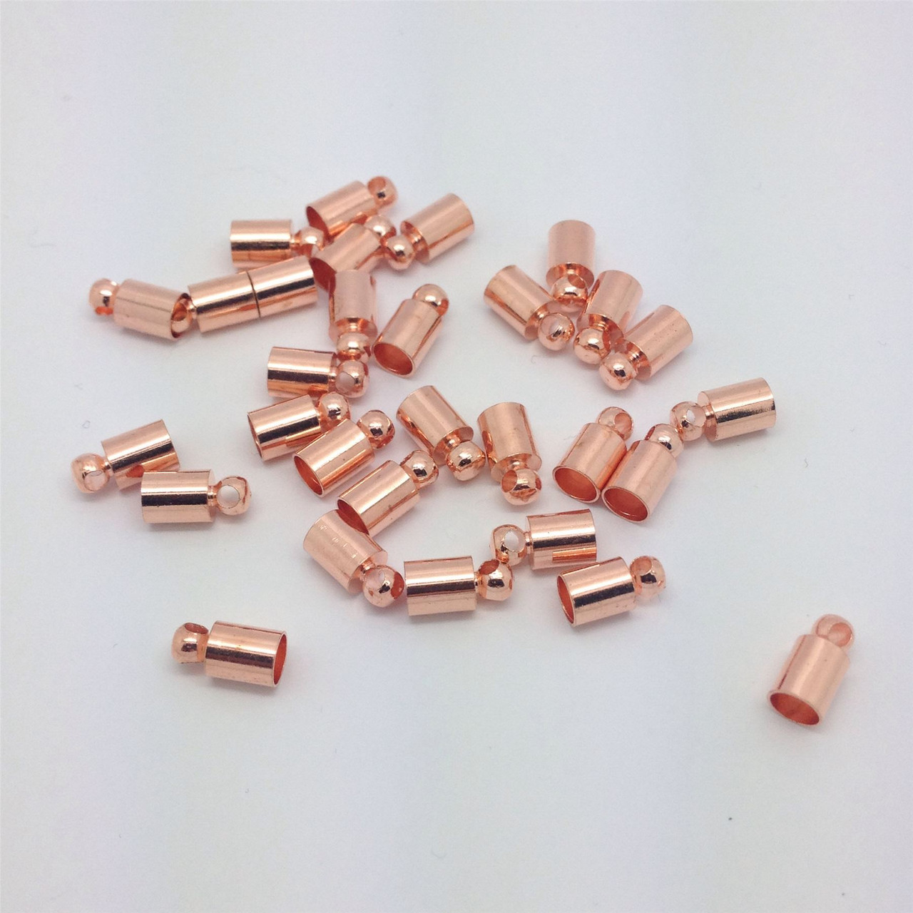 Brass Cord Ends 8mm x 4mm - Pack of 30, Rose Gold coloured