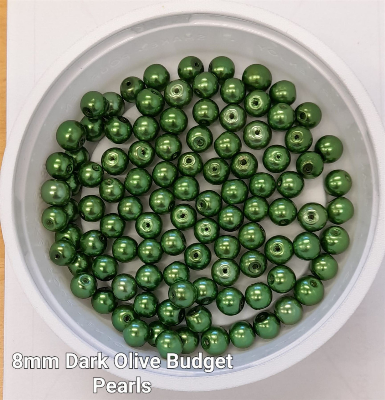 8mm budget Glass Pearls - Dark Olive (100 beads)