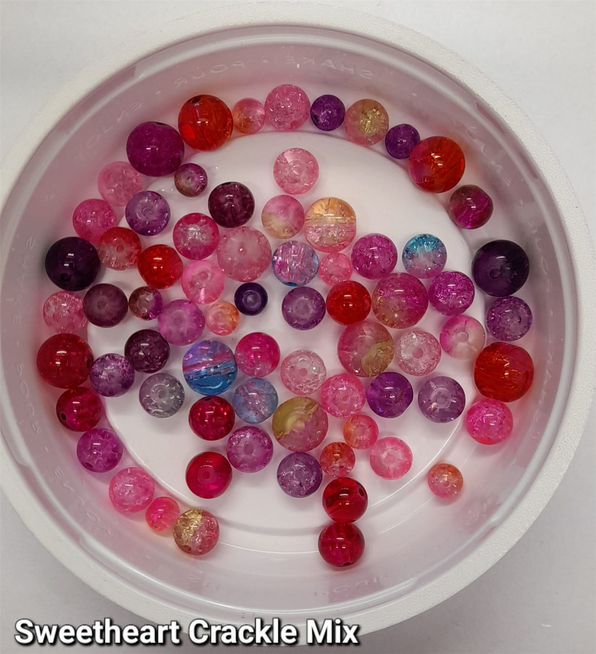 8mm Crackle Glass Beads - Sweetheart Mix, 50 beads