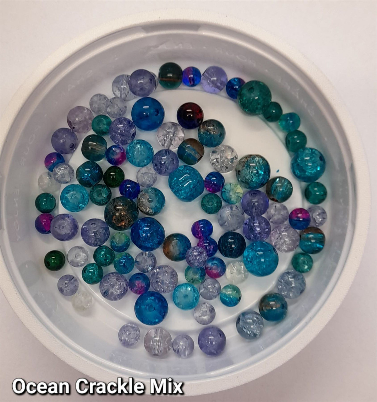 8mm Crackle Glass Beads - Ocean Mix, 50 beads