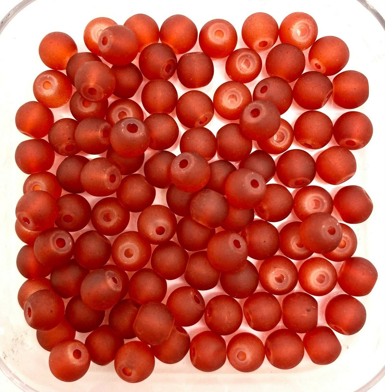 8mm Frosted Glass Beads - Dark Red, approx 50 beads